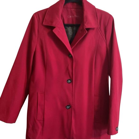 Calvin Klein Women's Crimson Red Button Front Trench Coat Jacket Classic SZ 16 - Picture 5 of 12